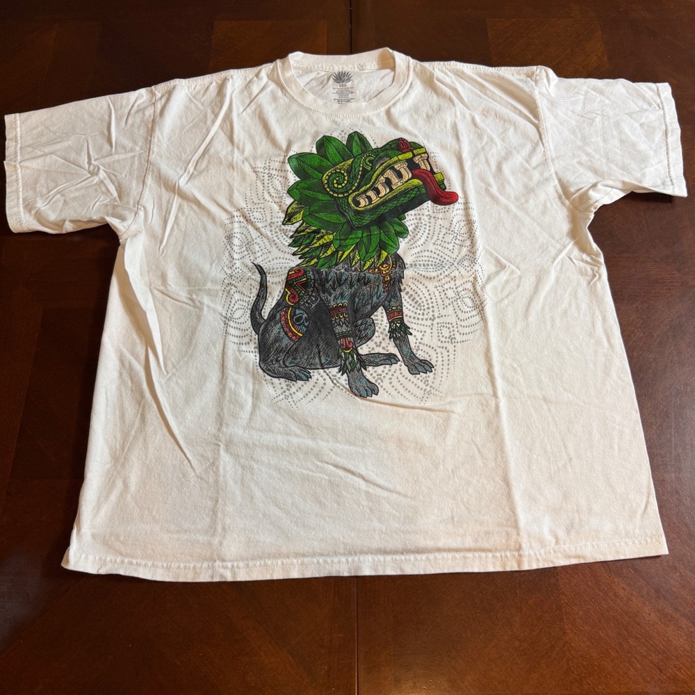 Mi Tierra MX Aztec Xoloitzcuintli Quetzalcoatl Graphic T-Shirt White XL Mens